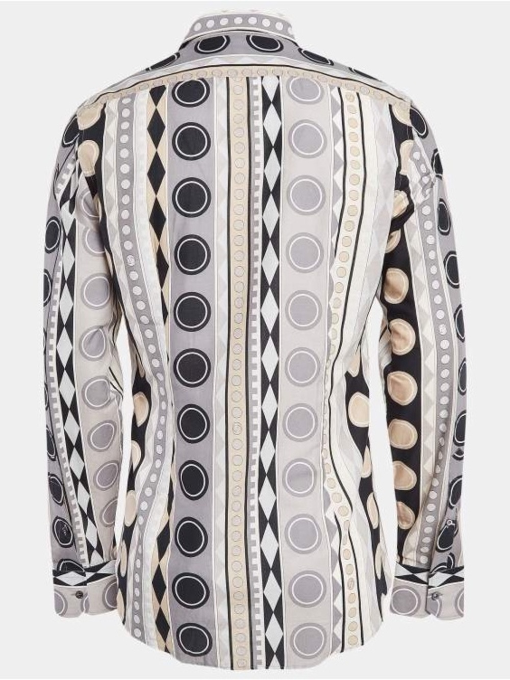 GUCCI Striped Geometric Print Button-Up Shirt in Black, Gray & Cream - Picture 2 of 8
